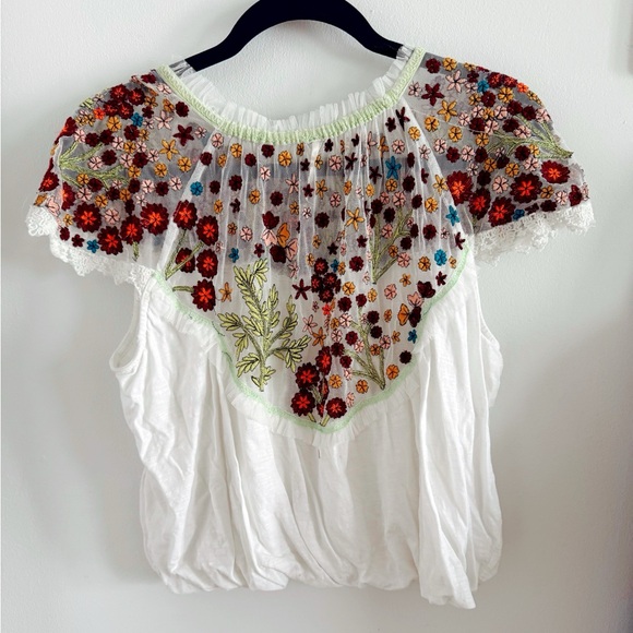 Free People Mesh Floral Embroidered White Bubble
Blouse - Picture 2 of 5